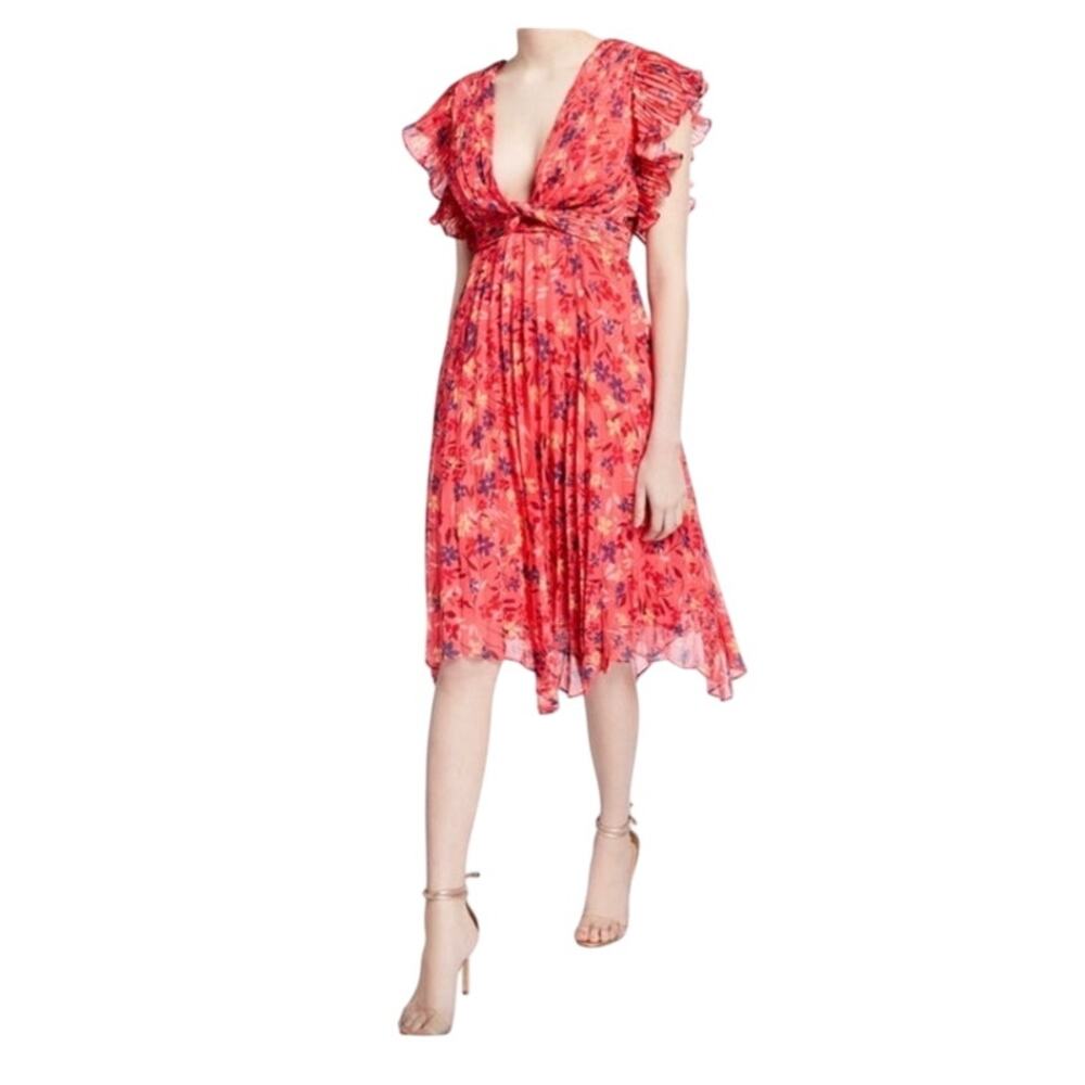 La Maison Talulah Daze Midi Dress Size S Red Flowy Floral V Neck